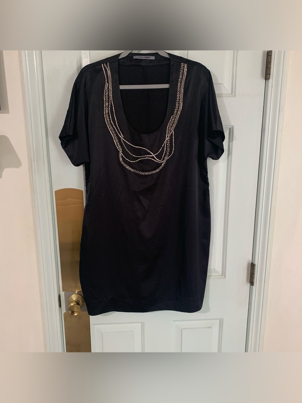 Beaded Scoop-Neck Black Tunic Top